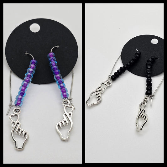 Seed Beads and K-Pop Finger Heart Dangle Earrings - Drop Earrings
