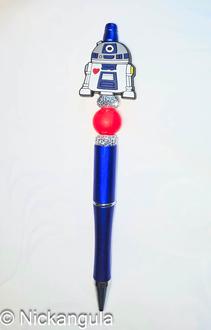 R2-D2 Inspired Beaded Ballpoint Pen - Star Wars Inspired Artoo Detoo Fan Gift - Black Ink - Refillable