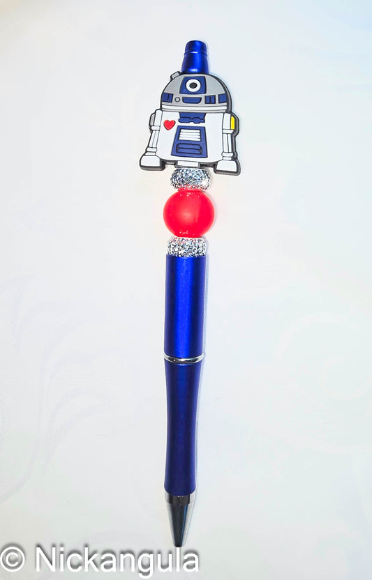 R2-D2 Inspired Beaded Ballpoint Pen - Star Wars Inspired Artoo Detoo Fan Gift - Black Ink - Refillable