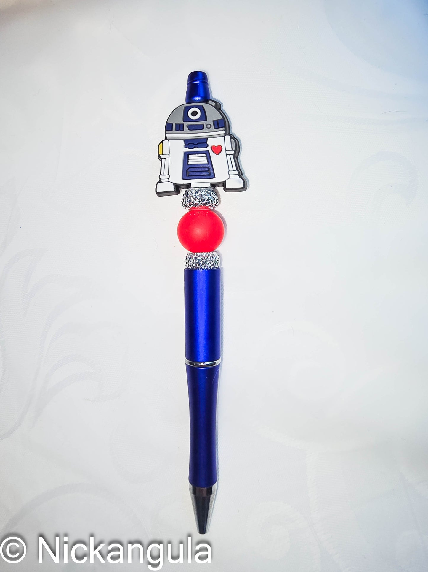 R2-D2 Inspired Beaded Ballpoint Pen - Star Wars Inspired Artoo Detoo Fan Gift - Black Ink - Refillable