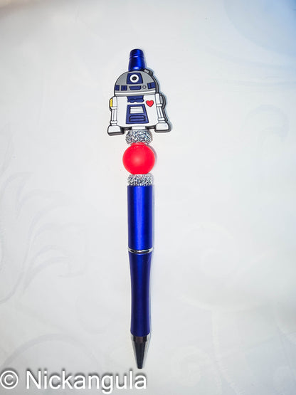 R2-D2 Inspired Beaded Ballpoint Pen - Star Wars Inspired Artoo Detoo Fan Gift - Black Ink - Refillable