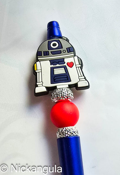 R2-D2 Inspired Beaded Ballpoint Pen - Star Wars Inspired Artoo Detoo Fan Gift - Black Ink - Refillable