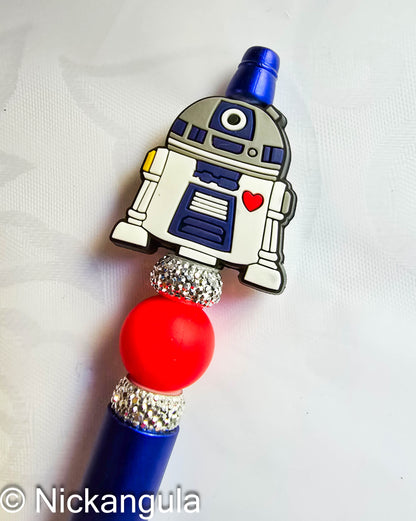 R2-D2 Inspired Beaded Ballpoint Pen - Star Wars Inspired Artoo Detoo Fan Gift - Black Ink - Refillable