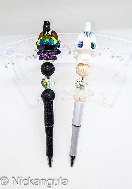 Fancy How To Train Your Dragon Inspired Beaded Ballpoint Pens - Toothless and Light Fury