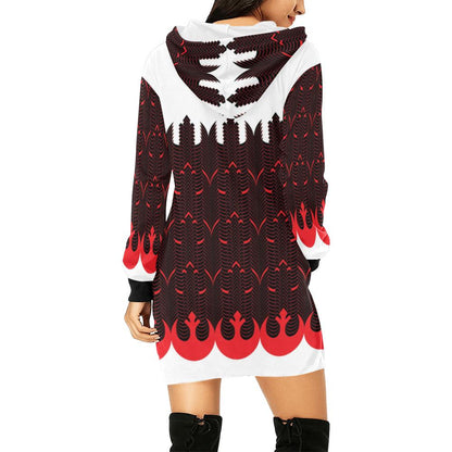 Rebel Starbird Allover Print Women's Pullover Hoodie Mini Dress- Star Wars Inspired Hooded Sweatshirt -Rebels Symbol - Rebellion Fashion