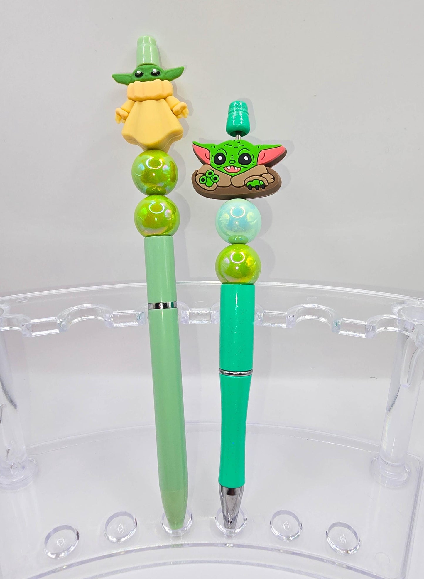The Child Beaded Ballpoint Pen w/ Black Ink - Star Wars Grogu Baby Yoda Inspired Gift Idea - Silicone & Acrylic Beads and Plastic Pen