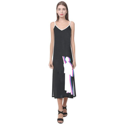 Rebel Princess - Leia w/ Blaster Silhouette V-Neck Slip Dress - Star Wars Inspired - Black White Pink Blue - Sleeveless Maxi Spaghetti Strap