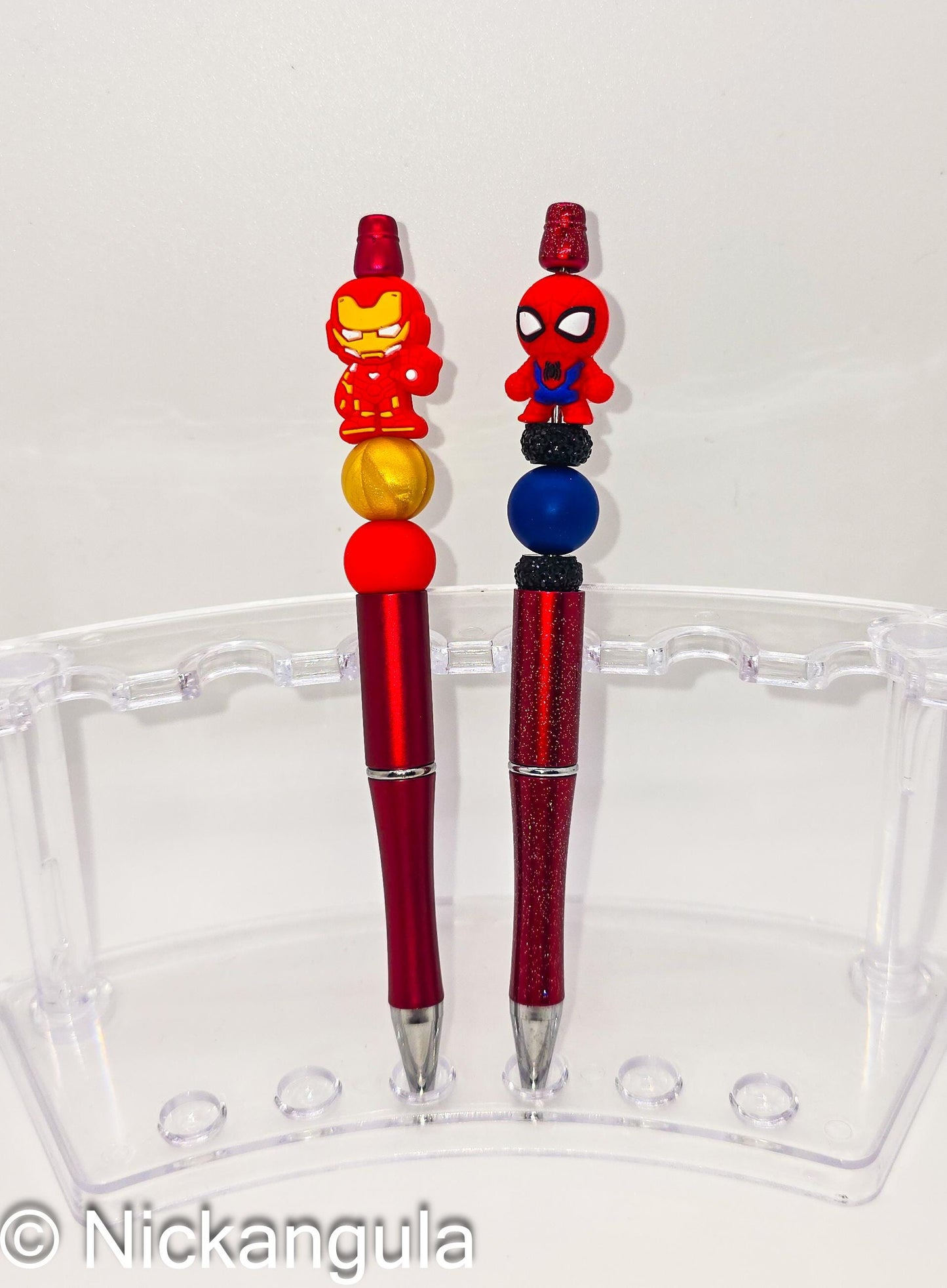 Superhero Beaded Ballpoint Pen w/ Black Ink - Comic Book Inspired Gift - Silicone Acrylic Beads & Plastic Pen - Spider Iron Stocking Stuffer