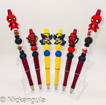 Deadpool Wolverine Beaded Ballpoint Pen w/ Black Ink - Superhero Inspired Gift - Silicone Acrylic Beads & Plastic Pen - Stocking Stuffer