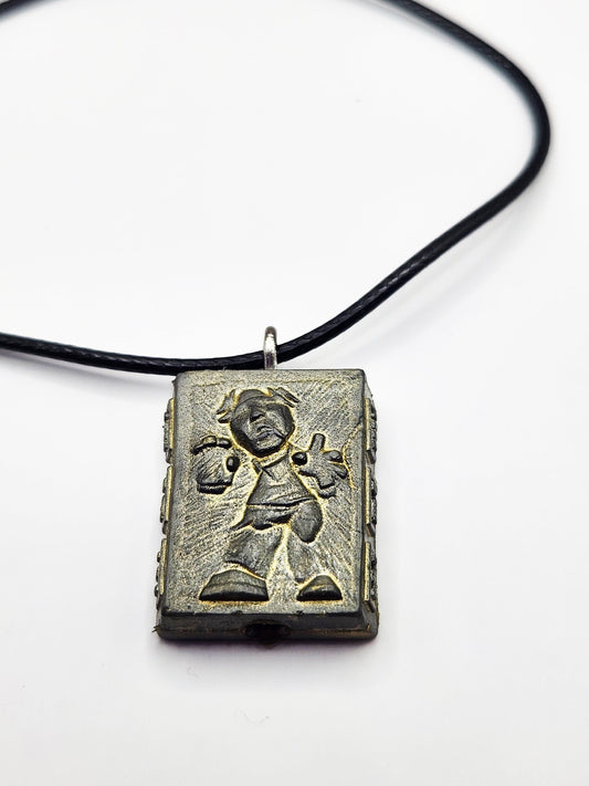 Han Solo In Carbonite 20" Necklace - Star Wars Pods Figure Toy Jewelry Black Waxed Cotton Cord Chain w/ lobster claw style clasp - Upcycled