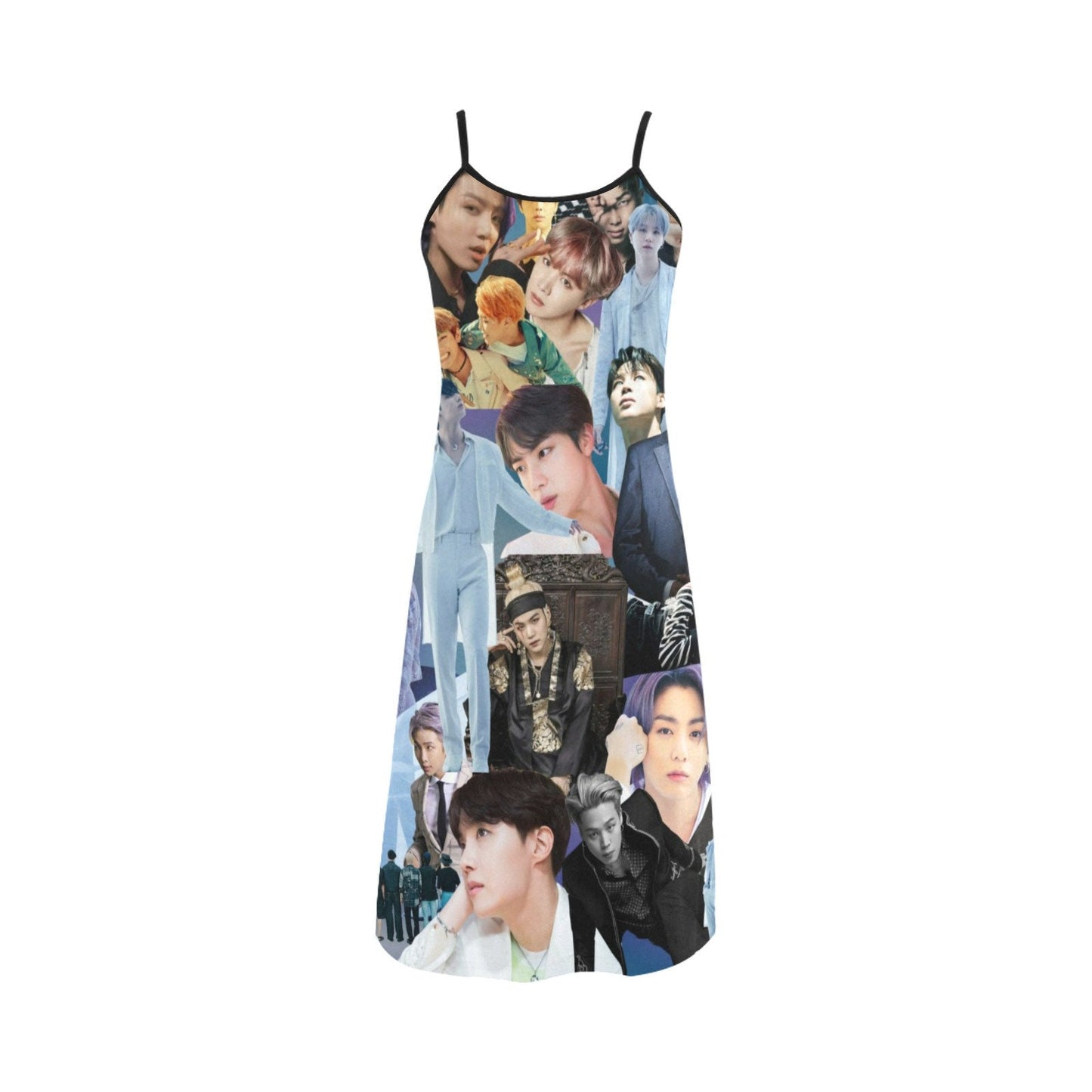 BTS Gray Collage Print Slip Dress - K-Pop Inspired Fashion - Sleeveless - Spaghetti Straps Summer Dress - Jin Jimin JHope JungKook RM Suga V