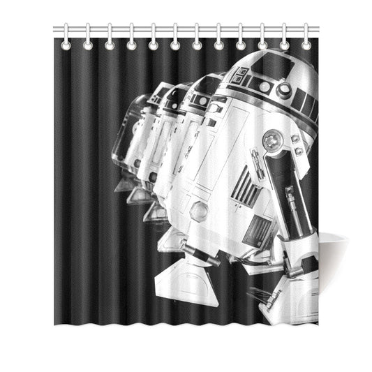 Can Personalize! 8 Sizes - R2-D2 & Friends Black and White Shower Curtain - Star Wars Inspired Artoo Detoo Droid Bathroom Decor