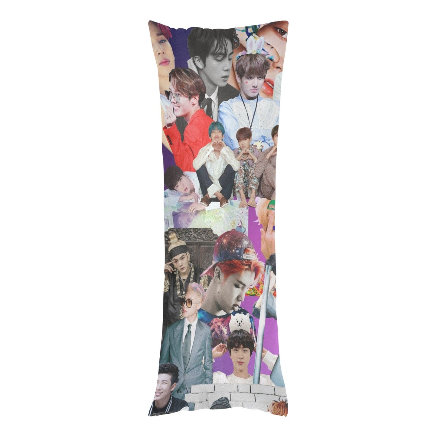 Two Sided Design BTS Collage 54" x 20" Zippered Body Pillow Case - Bedroom Home Decor - Cover Only - Jin Jimin JHOPE Jungkook RM V Suga