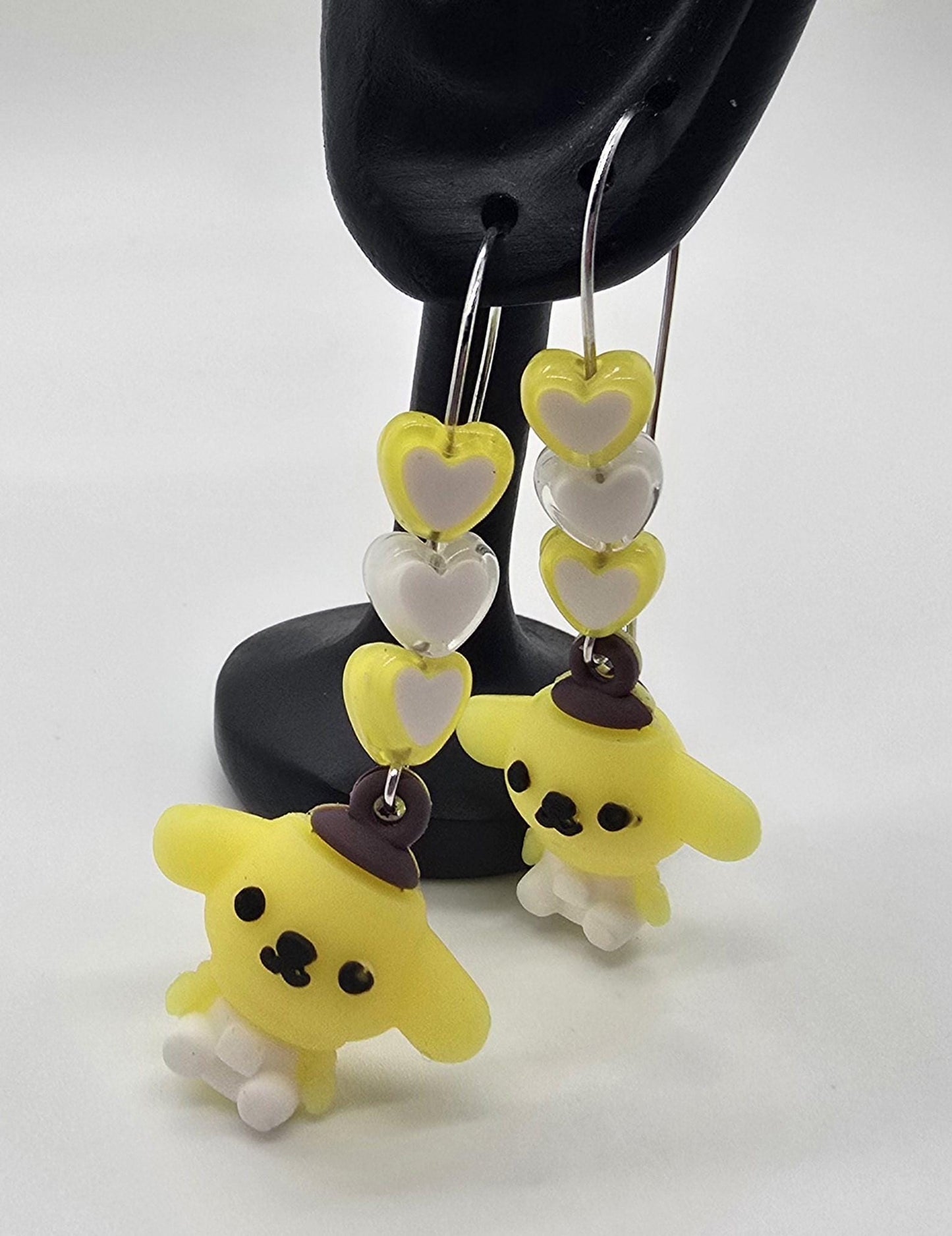 Cute Puppy Dog Silicone Charms on Stainless Steel Kidney-shaped Dangle Earring Hooks - Pompompurin Cute Beaded Drop Earrings