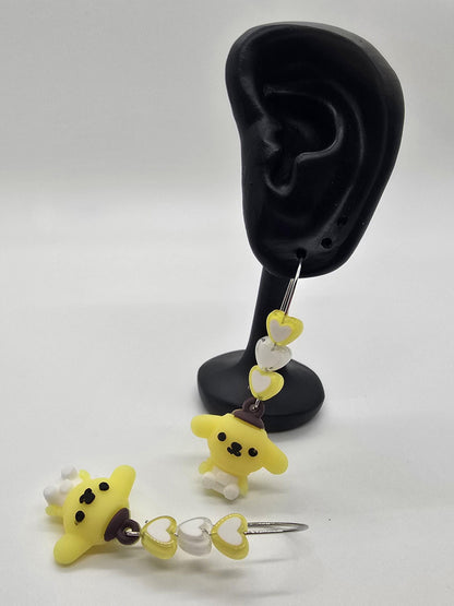 Cute Puppy Dog Silicone Charms on Stainless Steel Kidney-shaped Dangle Earring Hooks - Pompompurin Cute Beaded Drop Earrings