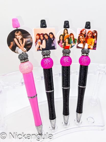 BLACKPINK Beaded Ballpoint Pen w/ Black Ink - K-Pop Girl Group Inspired Gift - Silicone and Acrylic Beads & Plastic Pen - Stocking Stuffer