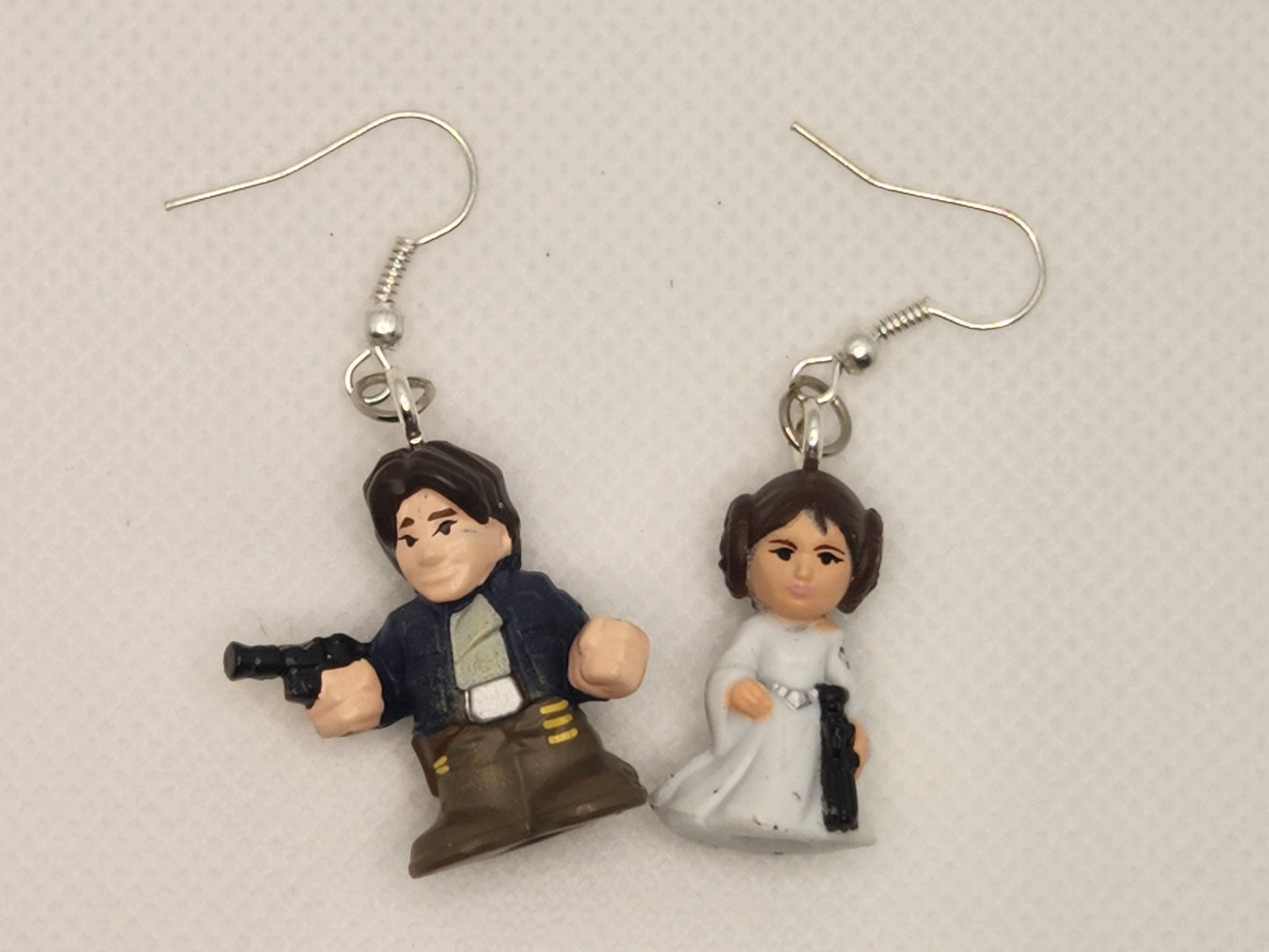 Han & Leia Dangle Earrings - Star Wars Pods Figure Toy Jewelry - Han Solo Leia Organa - Cute Couple Jewelry - Geek Fashion - Upcycled Toys