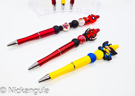 Deadpool Wolverine Beaded Ballpoint Pen w/ Black Ink - Superhero Inspired Gift - Silicone Acrylic Beads & Plastic Pen - Stocking Stuffer