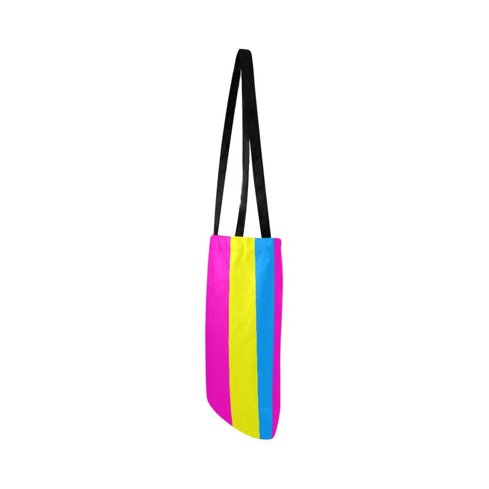 Pan Stripes Medium Hand & Shoulder Strap Tote Bag - Shoulder Strap Purse - Pansexual Pride - Pink Yellow Blue - LGBTQIA+
