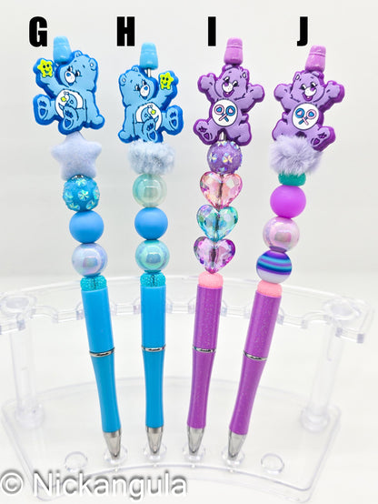 Extra Tall Care Bears Inspired Beaded Ballpoint Pens - Beadable Pen Silicone Beads & Plastic Pen - 80's Kid Office Coworker School Gift - Care Bear