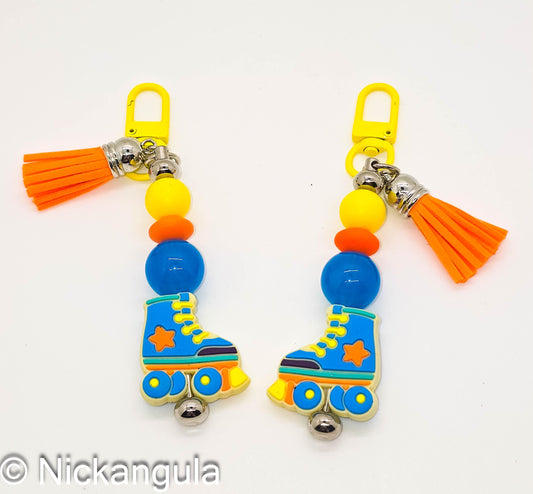 Blue Roller Skate Bag Charms - Roller Derby Inspired Purse Decoration - Handbag Charm - Roller Skating - Roller Skater Gift - Leather Tassel
