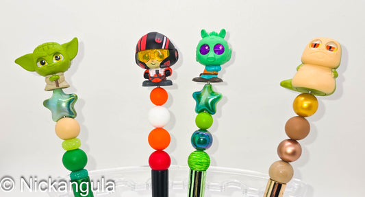 Yoda, Poe Dameron, Greedo, or Jabba Beaded Ballpoint Pens - Star Wars Inspired Character Beadable Pens - Silicone Acrylic Beads Plastic Pen