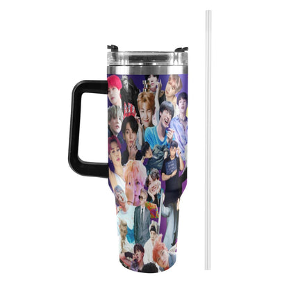 Purple BTS Collage 40 oz Tumbler w/ Handle - Insulated - Hot or Cold - Water Coffee - Travel Mug - Durable Stainless Steel - Straw Included