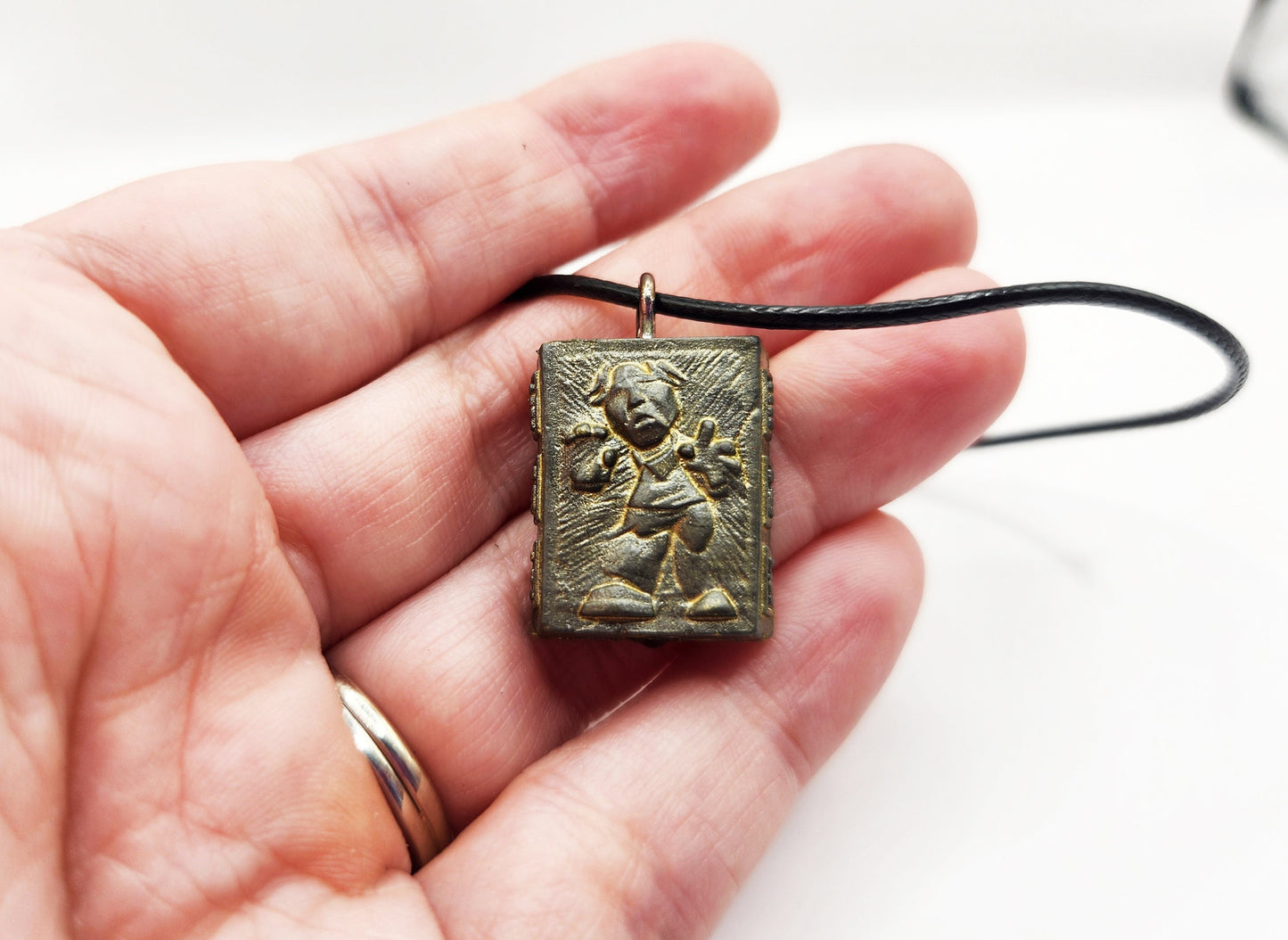 Han Solo In Carbonite 20" Necklace - Star Wars Pods Figure Toy Jewelry Black Waxed Cotton Cord Chain w/ lobster claw style clasp - Upcycled