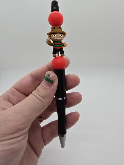Freddy Beaded Ballpoint Pen - Freddy Krueger Nightmare on Elm Street Inspired Beadable Pens - Silicone Beads & Plastic Pen