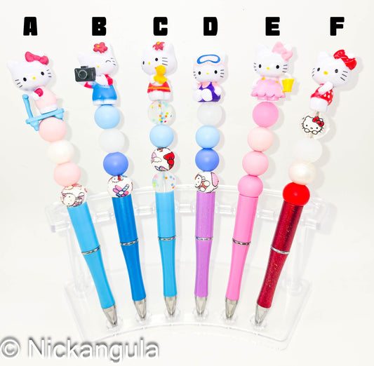Hello Kitty Figurine Tall Beaded Ballpoint Pen - Sanrio Inspired Beadable Pens - Silicone Beads & Plastic Pen