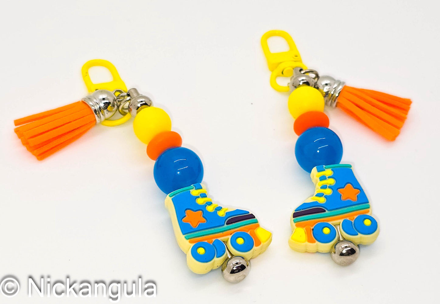 Blue Roller Skate Bag Charms - Roller Derby Inspired Purse Decoration - Handbag Charm - Roller Skating - Roller Skater Gift - Leather Tassel