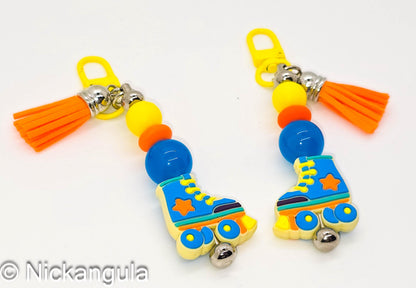 Blue Roller Skate Bag Charms - Roller Derby Inspired Purse Decoration - Handbag Charm - Roller Skating - Roller Skater Gift - Leather Tassel