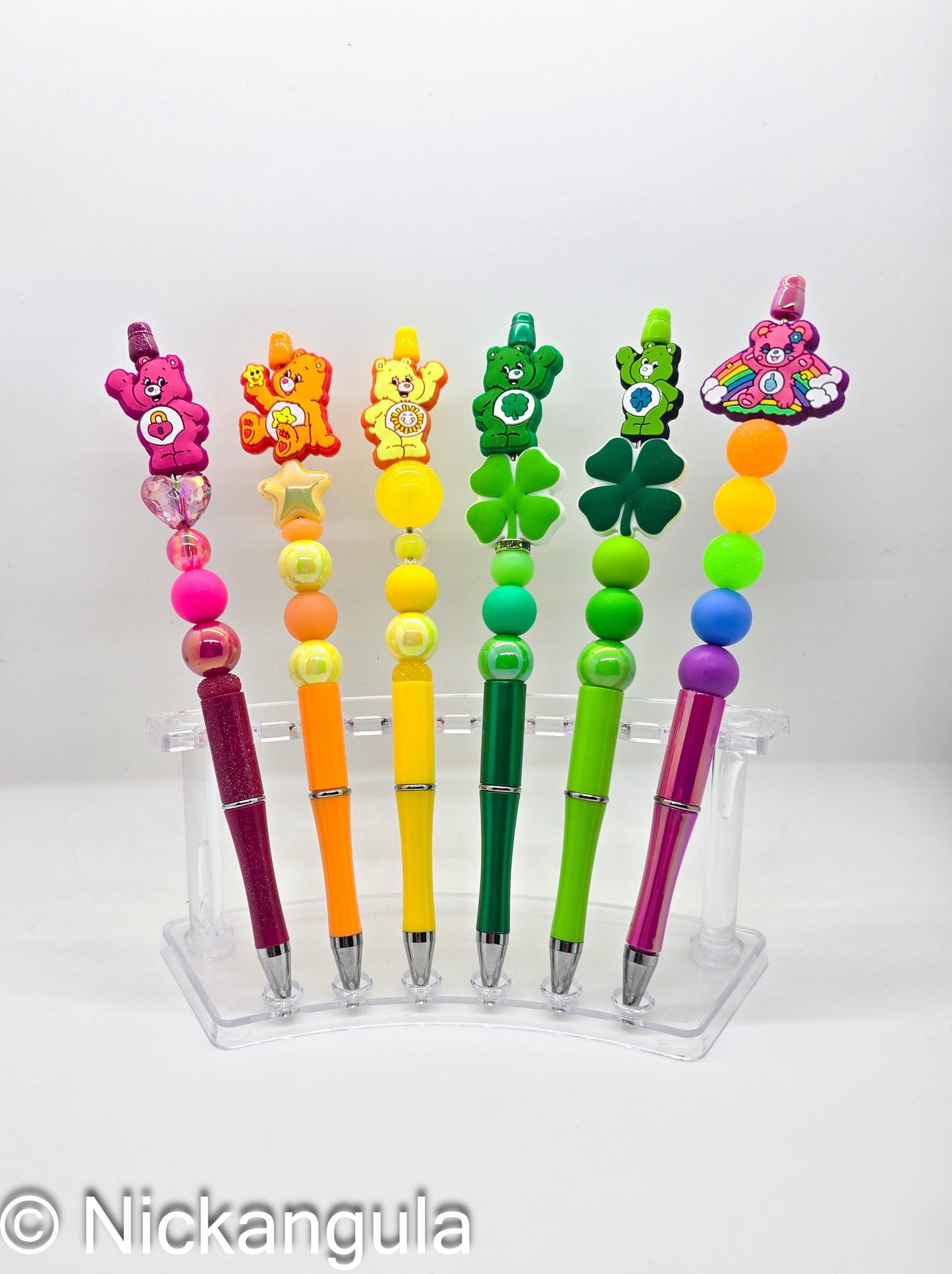 Extra Tall Care Bears Inspired Beaded Ballpoint Pens - Beadable Pen Silicone Beads & Plastic Pen - 80's Kid Office Coworker School Gift - Care Bear