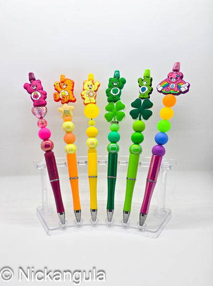 Extra Tall Care Bears Inspired Beaded Ballpoint Pens - Beadable Pen Silicone Beads & Plastic Pen - 80's Kid Office Coworker School Gift - Care Bear