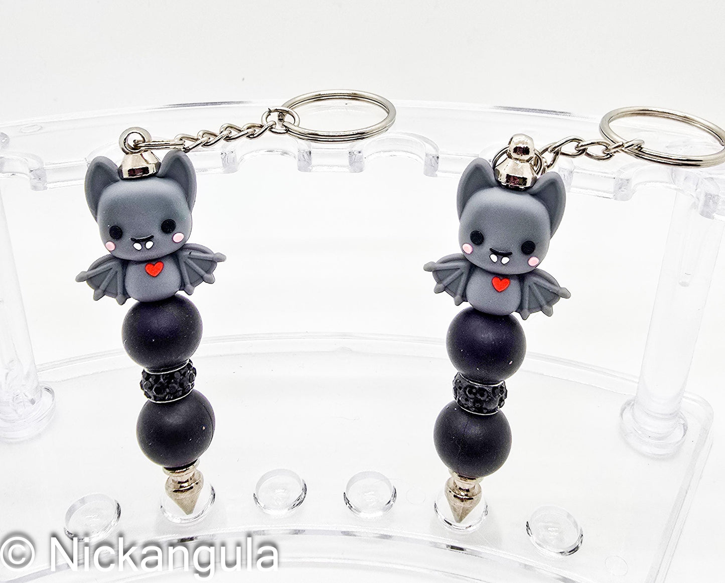 Adorable Gray Bat Beaded Keychain - Bag Charm - Purse Decoration - Keyring - Goth - Spiked Bar