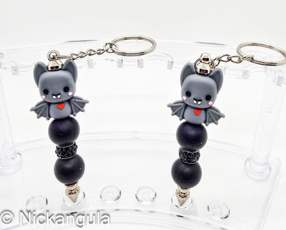 Adorable Gray Bat Beaded Keychain - Bag Charm - Purse Decoration - Keyring - Goth - Spiked Bar