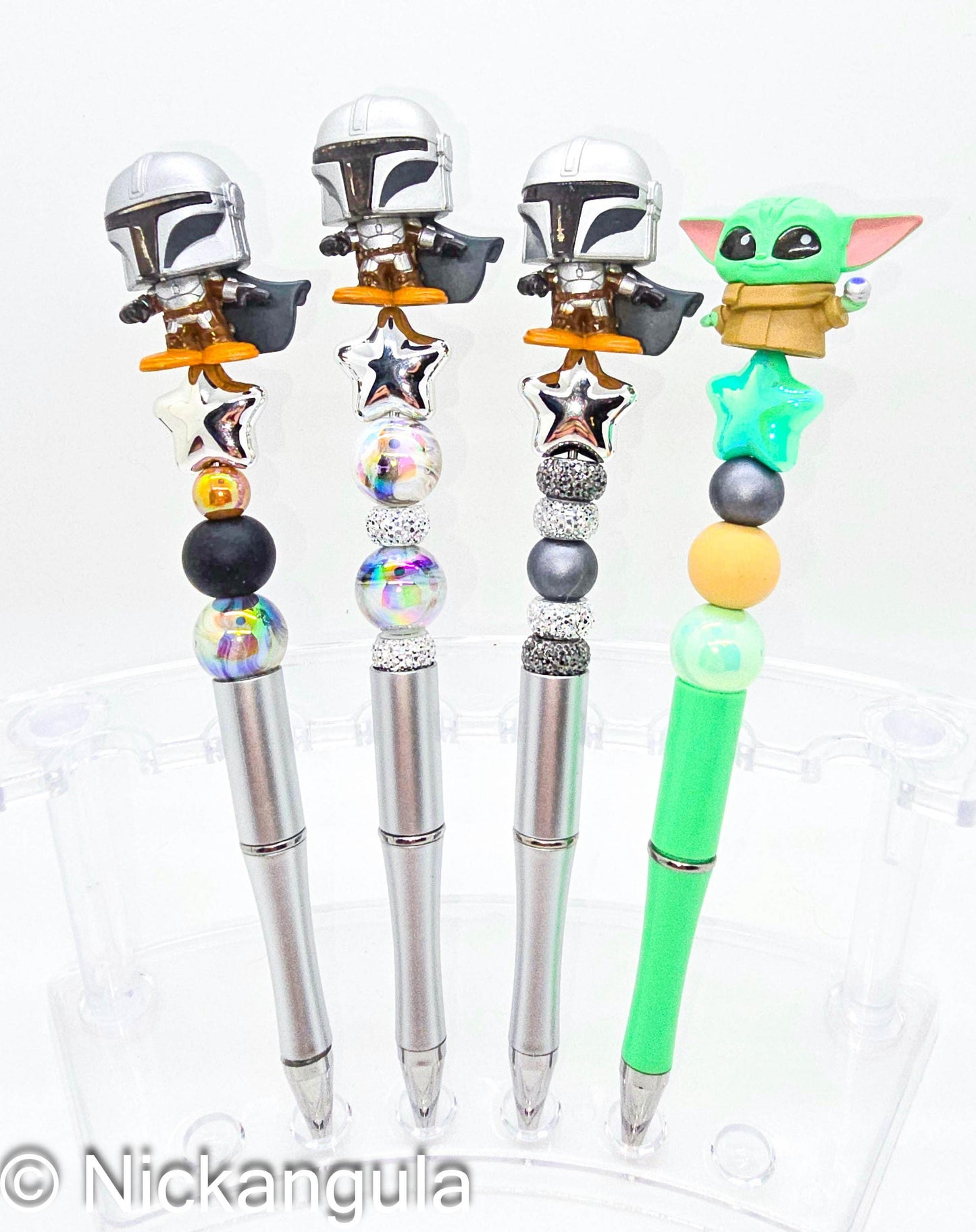 Mando & The Child Beaded Ballpoint Pens - Star Wars Inspired Character Beadable Pen - Mandalorian Grogu Baby Yoda Gift