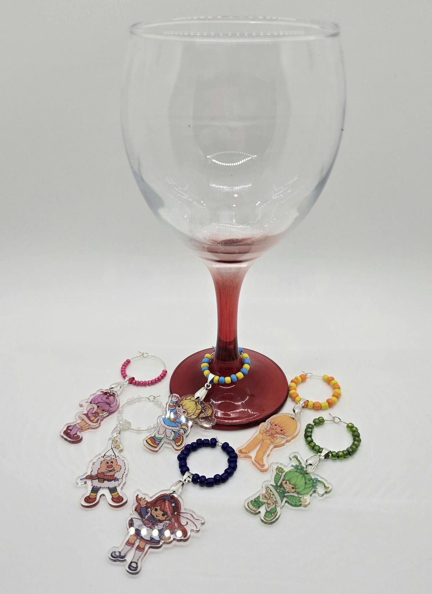 6 Pc Set Acrylic Rainbow Brite Wine Glass ID Charms - Drink Markers - 80's Nostalgia Gift Idea
