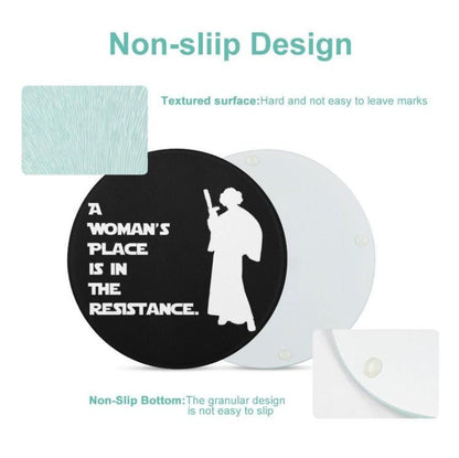 A Woman's Place Is In The Resistance Leia Silhouette 7.9" Tempered Glass Cutting Board - Star Wars Princess Leia Inspired Kitchen Gift