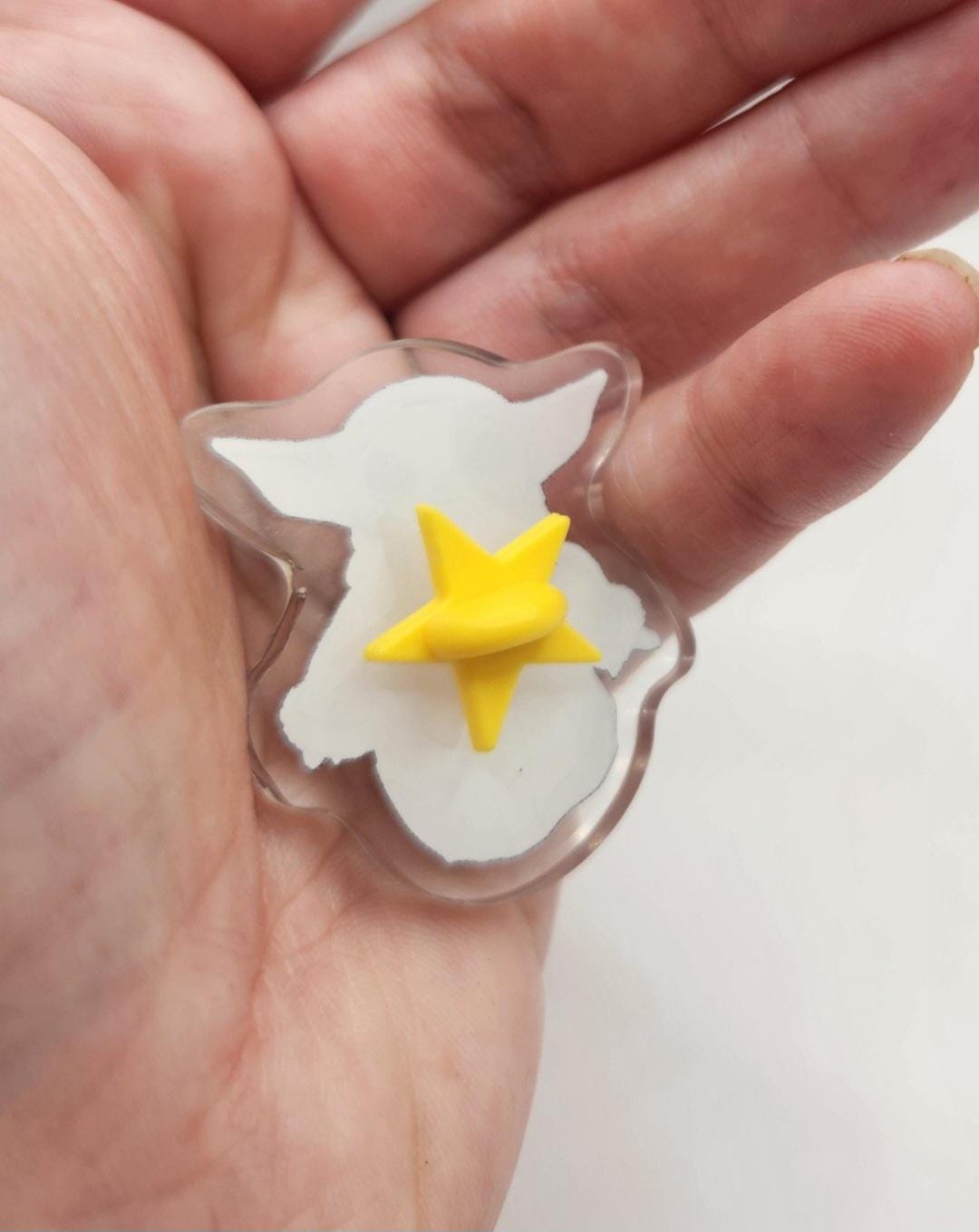 The Child 1.5" Clear Acrylic Pin w/ Yellow Star Silicone Back - Star Wars Grogu Baby Yoda Inspired Accessories - Geek Gift