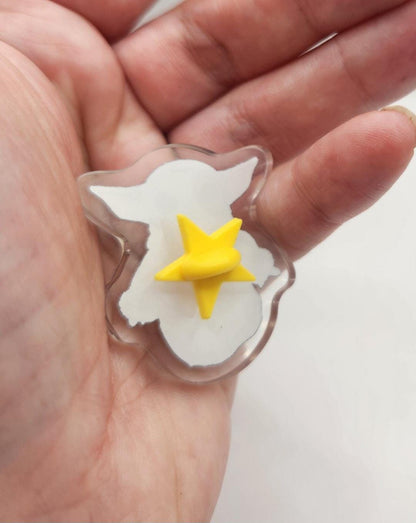 The Child 1.5" Clear Acrylic Pin w/ Yellow Star Silicone Back - Star Wars Grogu Baby Yoda Inspired Accessories - Geek Gift