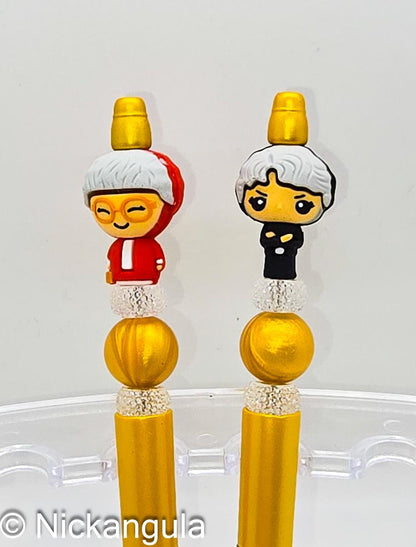 Golden Girls Beaded Ballpoint Pens w Black Ink - Silicone Acrylic Beads Plastic Pen - 90's Classic Sitcom TV Shows Sophia Dorothy Nostalgia