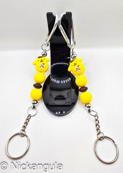 Pompompurin or Pochacco Dogs Beaded Keychains on Carabiner - Cute Purse Decoration - Stocking Stuffer Gift Idea - Keyring - Sanrio Inspired Bag Charm