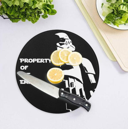 Can Personalize - 7.9" Tall Dark & Stormy Tempered Glass Cutting Board - Star Wars Imperial Stormtrooper Inspired Kitchen Accessories Empire
