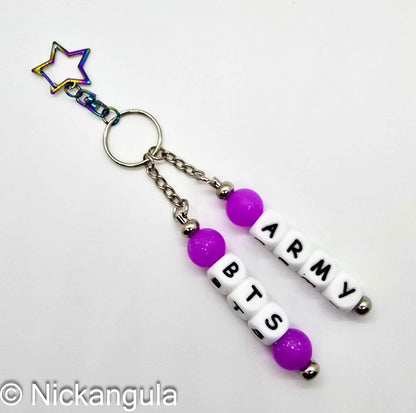 BTS ARMY Beaded Bag Charms on Star Clasp - K-Pop Inspired Purse Decoration - Stocking Stuffer Gift Idea - Letter Beads