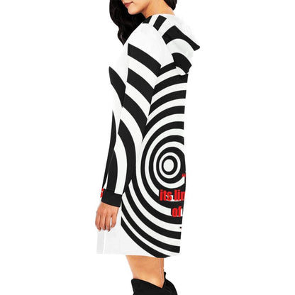 Rod Serling Imagination Quote Allover Print Women's Pullover Hoodie Mini Dress- Twilight Zone Inspired Hooded Sweatshirt Maximalist Fashion