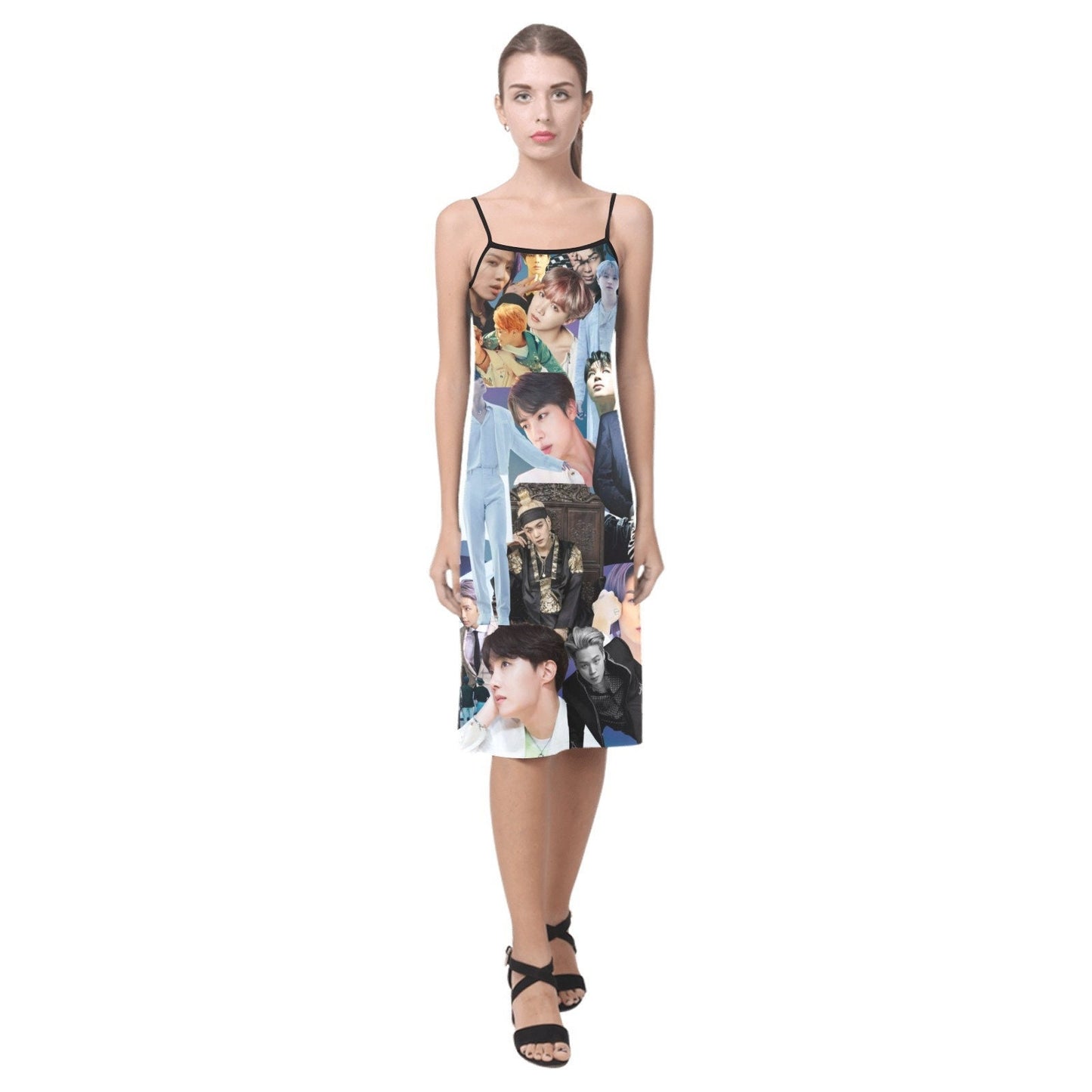 BTS Gray Collage Print Slip Dress - K-Pop Inspired Fashion - Sleeveless - Spaghetti Straps Summer Dress - Jin Jimin JHope JungKook RM Suga V
