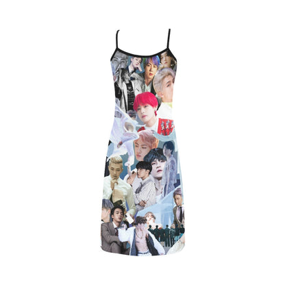 BTS Gray Collage Print Slip Dress - K-Pop Inspired Fashion - Sleeveless - Spaghetti Straps Summer Dress - Jin Jimin JHope JungKook RM Suga V