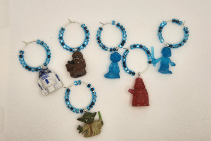 6 Pc Set Star Wars Figures Wine Charms - Darth Vader Princess Leia Luke Skywalker Chewbacca R2-D2 Yoda - Star Wars Pods - Drink Markers