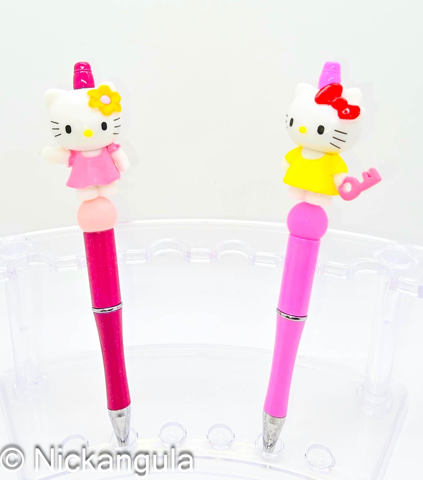 Hello Kitty Figurine Beaded Ballpoint Pens - Sanrio Inspired Beadable Pens - Silicone Beads & Plastic Pen